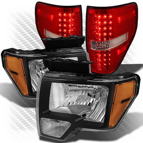 09-13 f150 black crystal headlights + red clear philips-led perform tail lights