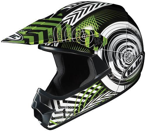 Hjc cl-xy wanted offroad/motocross youth helmet,mc-4/green/black/white,large/lg