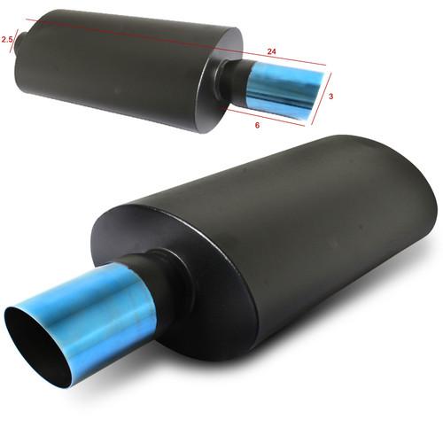 Black muffler~ 3" slant rainbow blue tip, 2.5" twister inlet