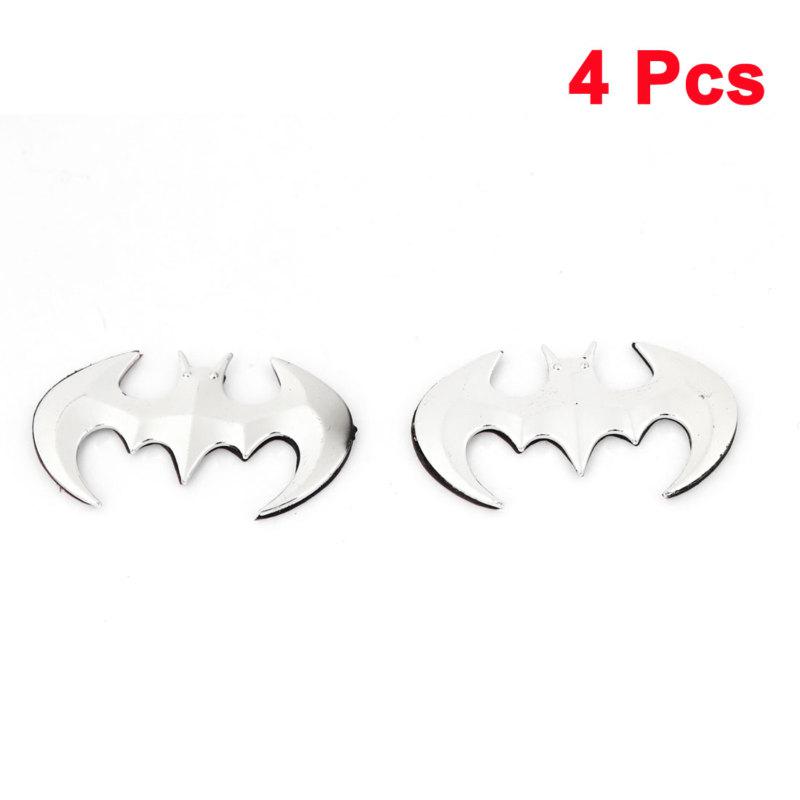 4 x silver tone plastic bat design decorative badge sticker for auto