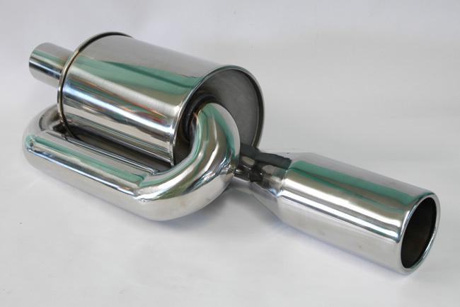 Universal jdm twin loop exhaust muffler 2.5" inlet 3.5" tip chrome polished