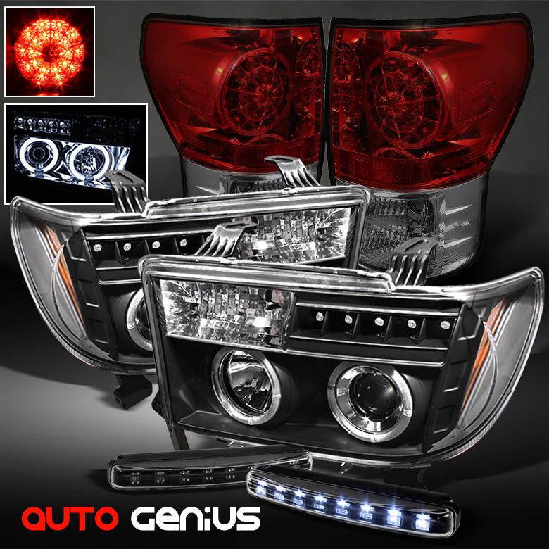 07-13 tundra blk projector headlights + red smoke led tail lights + daytime led