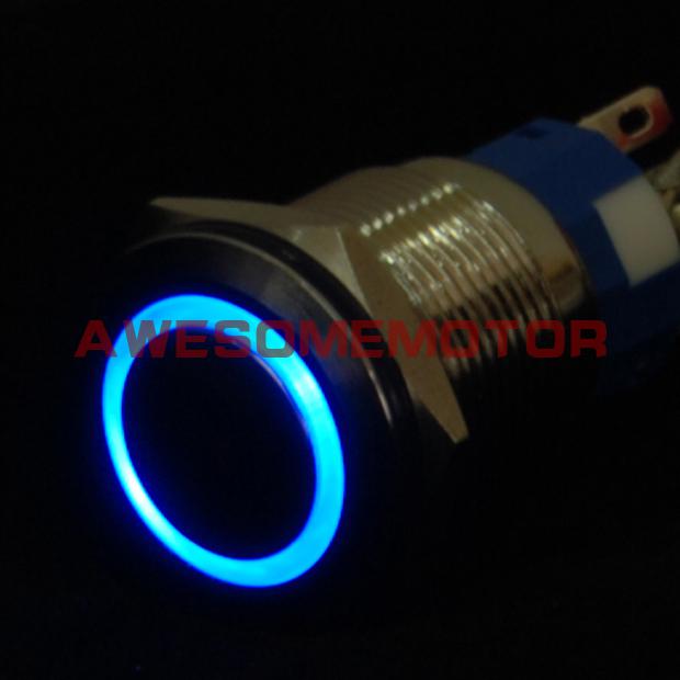 New car blue led metal ultra flush light on off push switch ring button 19mm 12v