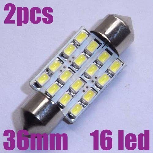 2x car white 16 led lights bulb lamps dome festoon 36mm