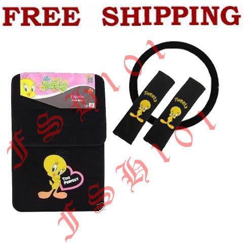 New tweety bird steering wheel cover & floor mats set