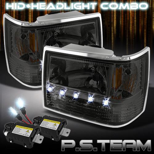 Smoked 93-98 grand cherokee 6in1 crystal led headlights+6000k slim ballast hid