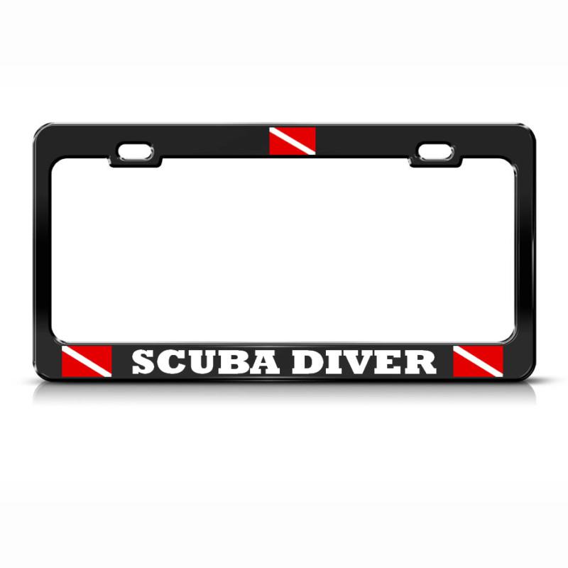 Scuba diver license plate frame heavy metal love scuba diving black  tag border