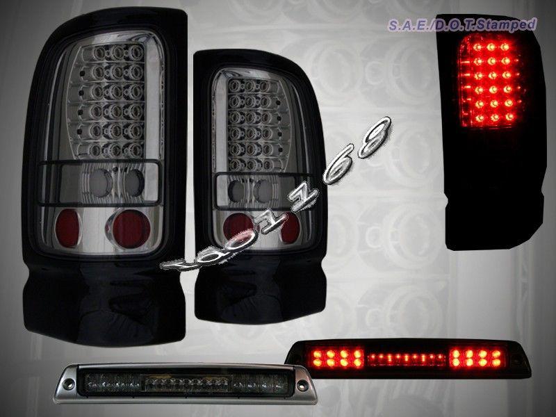 1994-2001 dodge ram led tail lights smoke + l.e.d. 3rd brake light smoke