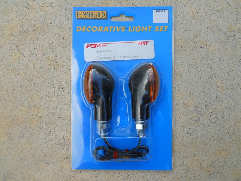 Motorcycle light set, black w/ amber lenses, emgo, #61-66241, new, 6