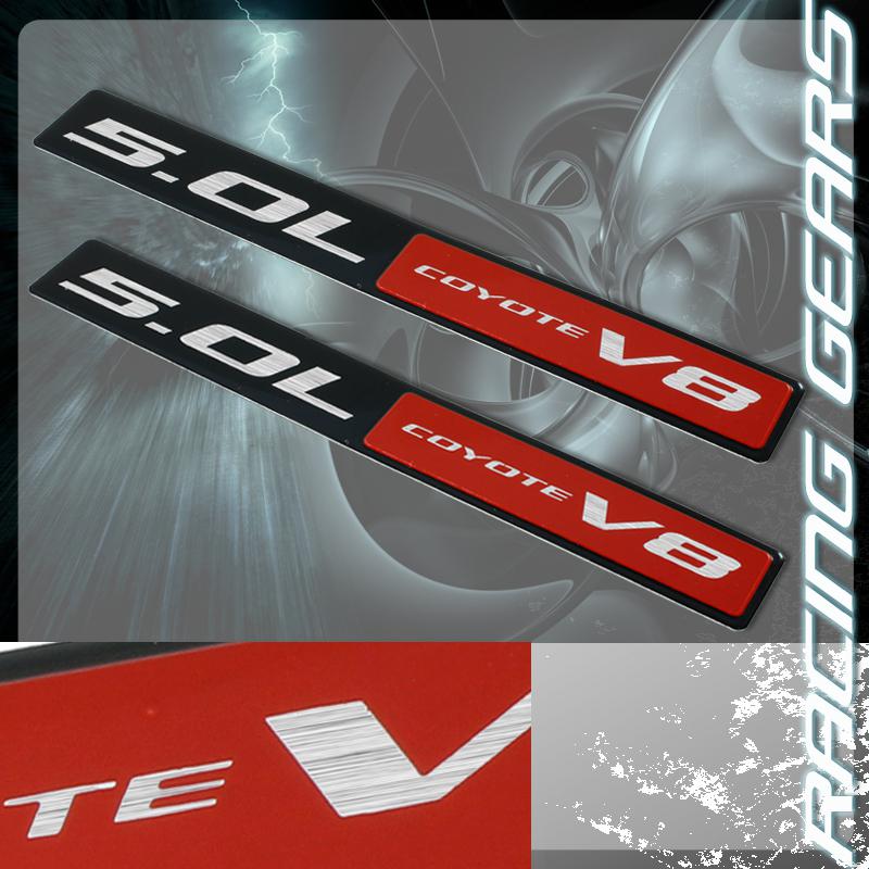 2x universal red & black 5.0l coyote v8 aluminum emblem badge sticker decal