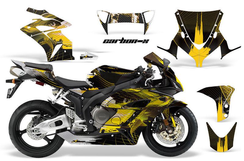 Amr racing graphics decal wrap kit- honda cbr1000 street bike, 04-05 carbon yell