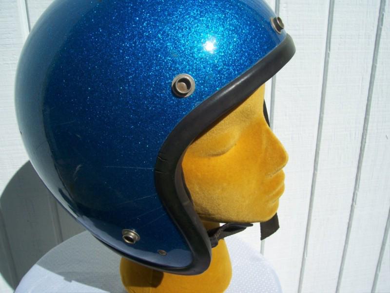 Vintage motorcycle helmet blue fleck racing large harley davidson chopper