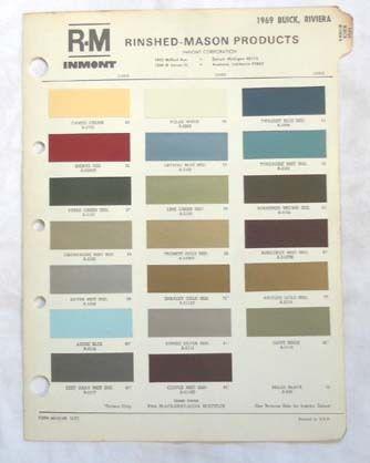 1969 buick  r-m  color paint chip chart all models original 