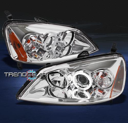 01-03 honda civic 2/4dr ccfl halo projector headlight lamp chrome dx ex gx hx lx