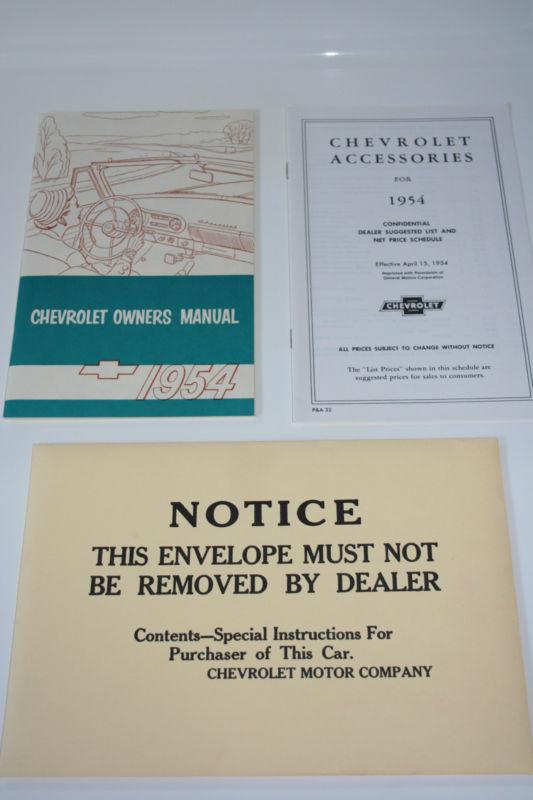 * 1954 chevy passenger car owner's manual set with accessory list-price sheet *