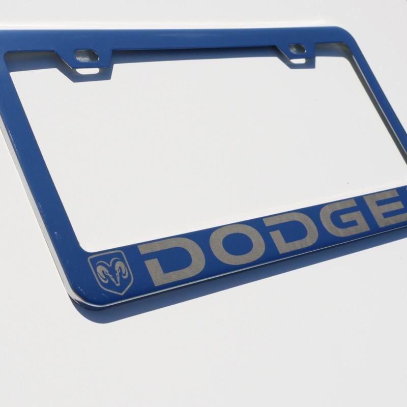 Dodge chrome stainless steel license plate frame + screws + caps laser engrave