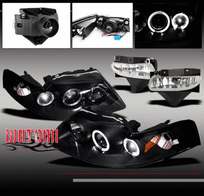 99-04 ford mustang halo black projector head lights+bumper fog lamp kit base gt