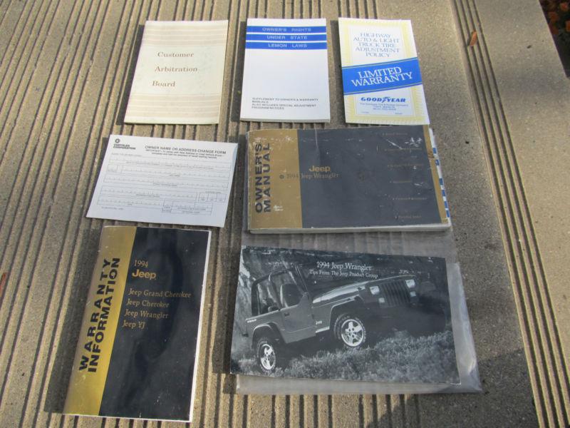 Jeep yj wrangler 1994 owners manual set