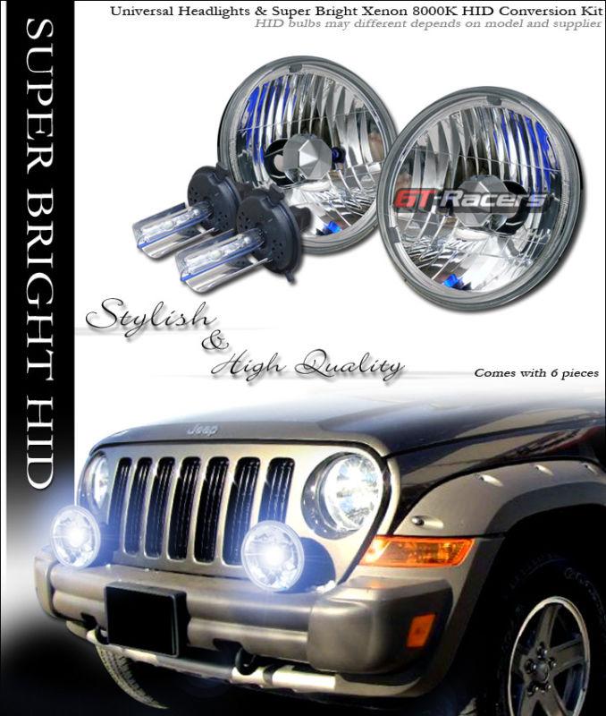 8000k 8k hid xenon with 7" chrome clear round headlights h4 h6014 h6015 h6024 ga