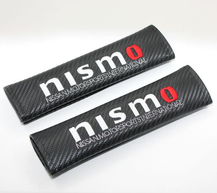 A pair nismo sport carbon fiber car seatbelt cover shoulder pad pads for nissan