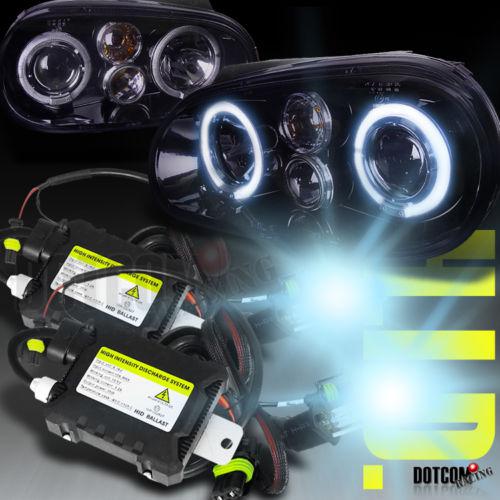 Glossy black 1999-2006 vw golf halo projector headlights+h1 6000k hid kit