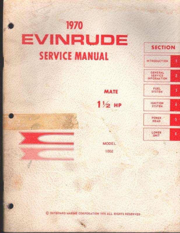 1970 evinrude outboard motor 1 1/2 hp service manual used  p/n 4681   (197) 