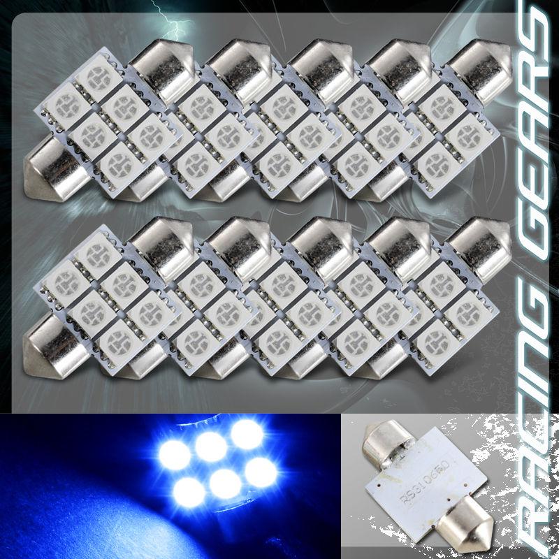 10x 31mm 1.25" blue 6 smd led festoon replacement dome interior light lamp bulb