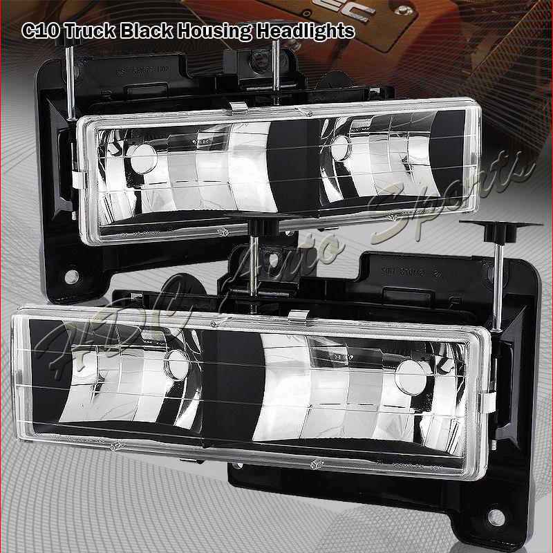 1988-1999 gmc/chevy c10 black housing internal chrome reflector headlight lamps