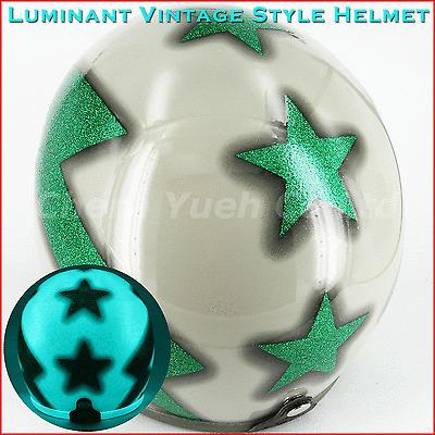 Old school 3/4 open face helmet luminant/green stars for bobber cafe racer    