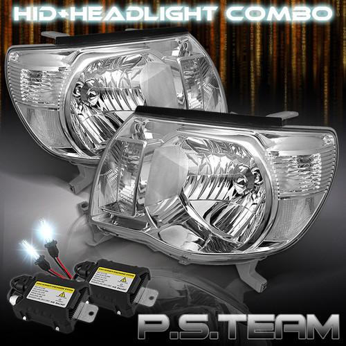 05-08 toyota tacoma jdm chrome clear crystal headlights+6000k slim ballast hid