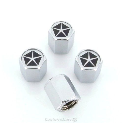 Chrysler pentastar logo chrome tire stem valve caps