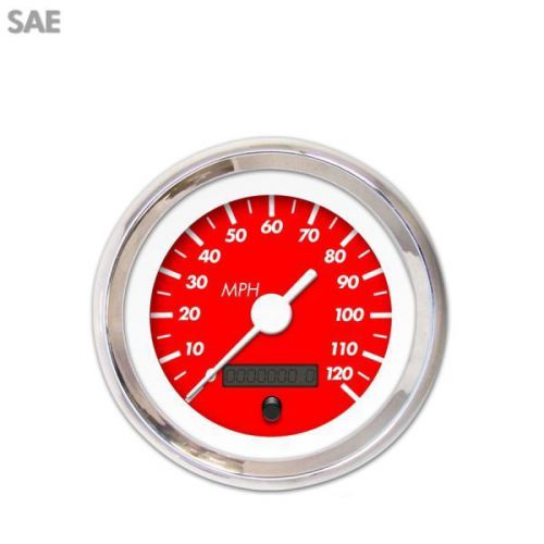 Aurora 1199 speedometer gauge sae marker red, white needle, chrome trim ring ~