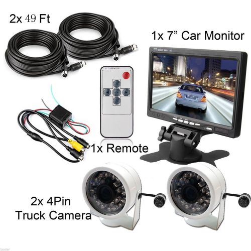 Hd 7&#034; car rear view monitor + 2x night vision backup camera 4-pin49ft for truck