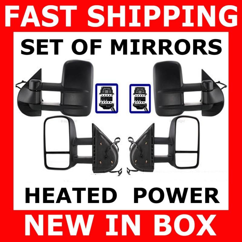 New mirror 07-12 chevy silverado gmc sierra power heated tow towing set pair