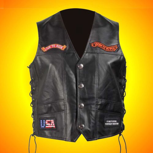 Solid leather biker vest - men&#039;s size 4x--free leather skull cap with buy it now