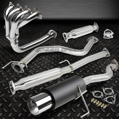 4.5&#034; black muffler chrome tip catback+4-1 header+pipe exhaust for civic 3dr eh