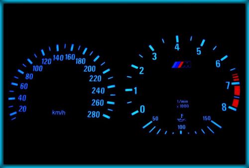 G033 bmw e36 m3 91-99 eu 280kmh black/blue el plasma glow gauges cluster dials