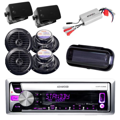 Kenwood new boat cd radio usb aux player w/round &amp; box speakers, 800w amp, cover