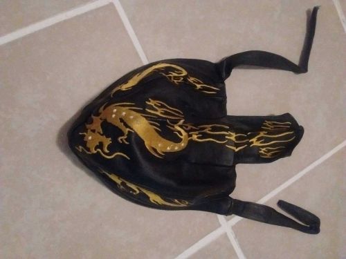 Hav a danna leather  skull cap  head gear yellow dragon flames bandana biker euc