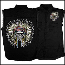 Hot leathers headress design biker sleeveless denim shirt (black, 2xl)