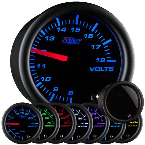 Glowshift 52mm black face 7 color 8-18v volt voltage gauge w. tinted lens