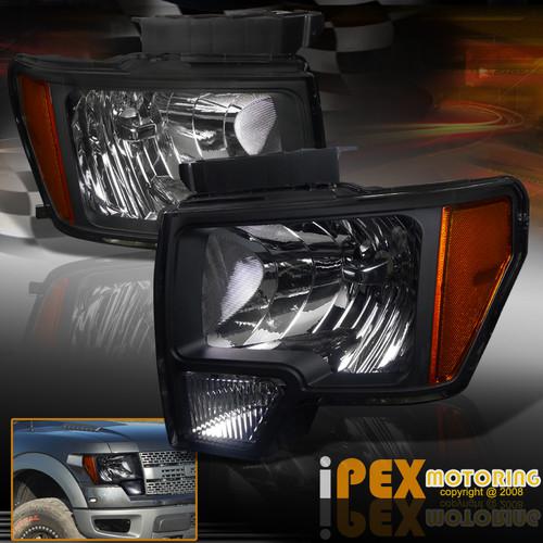 2009-2013 ford f-150 f150 fx4 xlt stx xl black headlights lamp pair