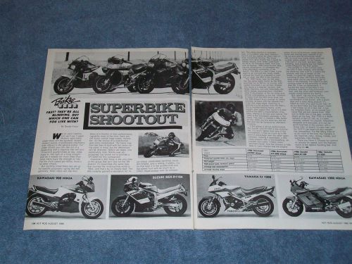 1986 super bike shootout article kawasaki ninja suzuki gsx-r110 yamaha fj 1200