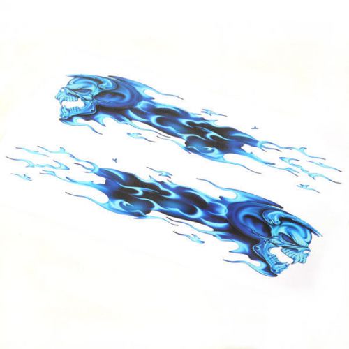 Cool flaming blue skull sticker/decal set for motorcycle motorbike ^^