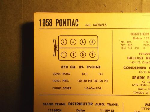 1958 pontiac eight series models 370 ci v8 tune up chart