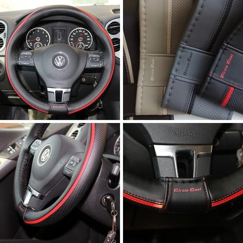 Leather steering wheel wrap cover 47013 black+red hummer fiat car needle thread