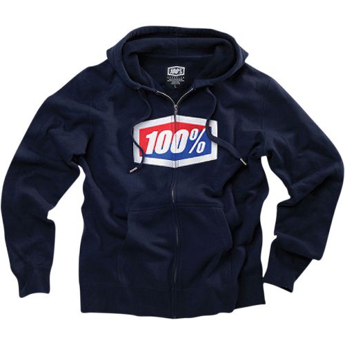 100% official one hundred percent full zip hooded sweatshirt corp blue xl