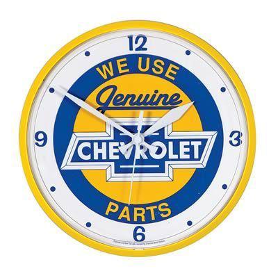 Clock analog white/blue/yellow face black numbers we use genuine chevrolet parts