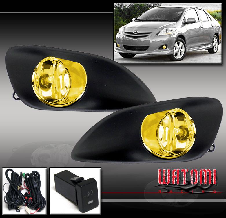 06-11 toyota yaris sedan 4dr bumper jdm yellow fog light+bulb+harness+switch kit