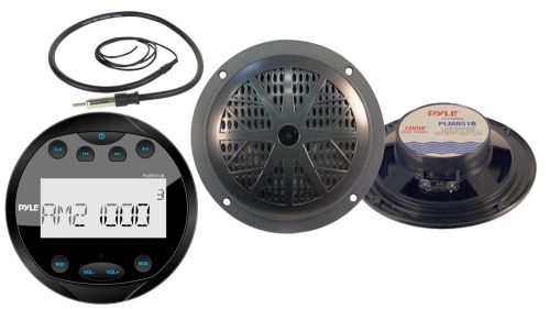 5.25&#034; black 100w marine speakers, pyle bluetooth usb am fm marine radio, antenna